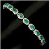 Image 2 : EMERALD BRACELET IN 14K WHITE PLATED GOLD OVER 925 STERLING SILVER - 9 INCHES LONG - APPRAISED REPLA
