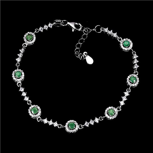 EMERALD BRACELET IN 14K WHITE PLATED GOLD OVER 925 STERLING SILVER - 6.5 INCHES LONG - APPRAISED REP