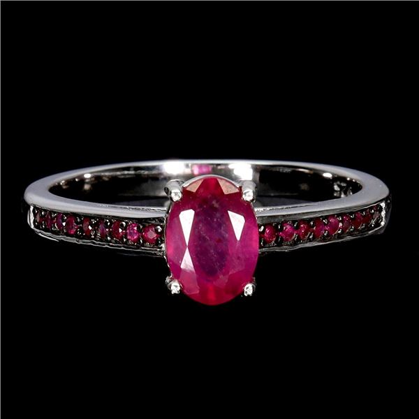 DIAMOND CUT RUBY RING IN 14K WHITE PLATED GOLD OVER 925 STERLING SILVER - SIZE 7 - APPRAISED REPLACE