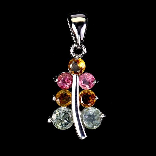 NATURAL TOURMALINE PENDANT IN 14K WHITE PLATED GOLD OVER 925 STERLING SILVER - APPRAISED REPLACEMENT
