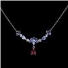 Image 1 : TANZANITE AND RUBY NECKLACE IN 14K WHITE PLATED GOLD OVER 925 STERLING SILVER - 19 INCHES LONG - APP