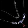 Image 2 : TANZANITE AND RUBY NECKLACE IN 14K WHITE PLATED GOLD OVER 925 STERLING SILVER - 19 INCHES LONG - APP
