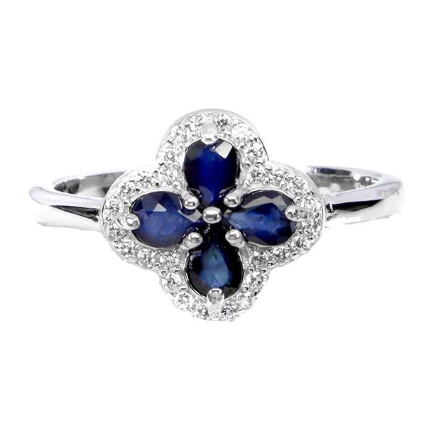 BLUE SAPPHIRE RING IN 14K WHITE PLATED GOLD OVER 925 STERLING SILVER - SIZE 7 - APPRAISED REPLACEMEN