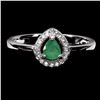 Image 1 : PEAR CUT EMERALD RING IN 14K WHITE PLATED GOLD OVER 925 STERLING SILVER - SIZE 8 - APPRAISED REPLACE