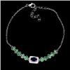 Image 2 : EMERALD AND BLUE SAPPHIRE BRACELET IN 14K WHITE PLATED GOLD OVER 925 STERLING SILVER -SIZE 8 - APPRA