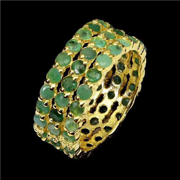 EMERALD RING IN 14K YELLOW PLATED GOLD OVER 925 STERLING SILVER - SIZE 7 - APPRAISED REPLACEMENT VAL