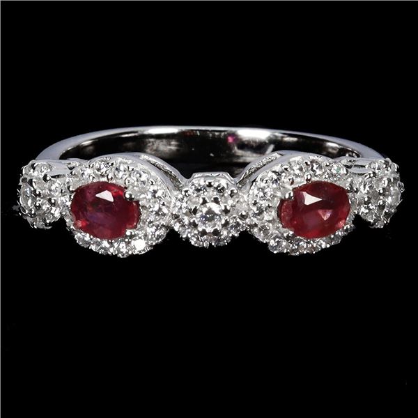 RUBY RING IN 14K WHITE PLATED GOLD OVER 925 STERLING SILVER - SIZE 7 - APPRAISED REPLACEMENT VALUE