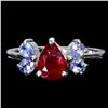 Image 1 : RUBY AND TANZANITE RING IN 14K WHITE PLATED GOLD OVER 925 STERLING SILVER - SIZE 7 - APPRAISED REPLA