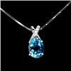 Image 1 : OVAL CUT LONDON BLUE TOPAZ NECKLACE IN 14K WHITE PLATED GOLD OVER 925 STERLING SILVER - 18 INCHES LO