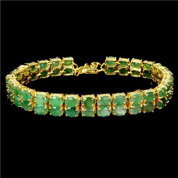 EMERALD BANGLE IN 14K YELLOW PLATED GOLD OVER 925 STERLING SILVER - 6.7 INCHES - APPRAISED REPLACEME
