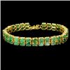 Image 1 : EMERALD BANGLE IN 14K YELLOW PLATED GOLD OVER 925 STERLING SILVER - 6.7 INCHES - APPRAISED REPLACEME