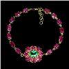 Image 1 : EXCEPTIONAL RUBY AND ANTIQUE CUT GREEN TOPAZ BRACELET IN 14K YELLOW PLATED GOLD OVER 925 STERLING SI