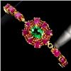 Image 2 : EXCEPTIONAL RUBY AND ANTIQUE CUT GREEN TOPAZ BRACELET IN 14K YELLOW PLATED GOLD OVER 925 STERLING SI