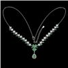 Image 2 : PEAR CUT EMERALD NECKLACE IN 14K WHITE PLATED GOLD OVER 925 STERLING SILVER - 19.5 INCHES LONG - APP
