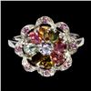 Image 1 : RHODOLITE GARNET, TANZANITE AND TOURMALINE RING IN 14K WHITE PLATED GOLD OVER 925 STERLING SILVER - 