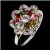 Image 2 : RHODOLITE GARNET, TANZANITE AND TOURMALINE RING IN 14K WHITE PLATED GOLD OVER 925 STERLING SILVER - 