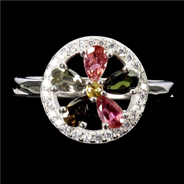 TOURMALINE RING IN 14K WHITE PLATED GOLD OVER 925 STERLING SILVER - SIZE 8 -APPRAISED REPLACEMENT VA