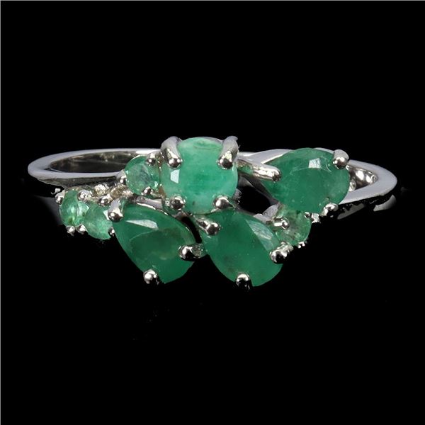 EMERALD RING IN 14K WHITE PLATED GOLD OVER 925 STERLING SILVER - SIZE 7 - APPRAISED REPLACEMENT VALU