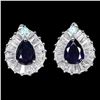 Image 1 : BLUE SAPPHIRE EARRINGS IN 14K WHITE PLATED GOLD OVER 925 STERLING SILVER - APPRAISED REPLACEMENT VAL