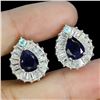 Image 2 : BLUE SAPPHIRE EARRINGS IN 14K WHITE PLATED GOLD OVER 925 STERLING SILVER - APPRAISED REPLACEMENT VAL