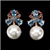 Image 1 : MOTHER OF PEARL AND SWISS BLUE TOPAZ EARRINGS IN 14K ROSE PLATED GOLD OVER 925 STERLING SILVER - APP