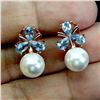 Image 2 : MOTHER OF PEARL AND SWISS BLUE TOPAZ EARRINGS IN 14K ROSE PLATED GOLD OVER 925 STERLING SILVER - APP