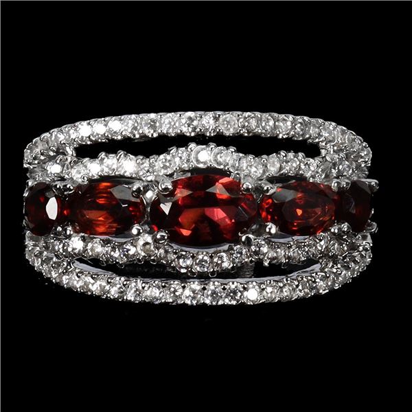 MOZAMBIQUE GARNET RINGCUBIC ZIRCONIA RIND IN 14K WHITE PLATED GOLD OVER 925 STERLING SILVER - SIZE 7