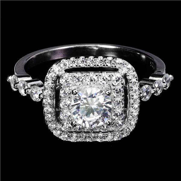 CUBIC ZIRCONIA RIND IN 14K WHITE PLATED GOLD OVER 925 STERLING SILVER - SIZE 8.5 -APPRAISED REPLACEM