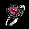 Image 2 : RUBY AND BLACK SPINEL RING IN 14K WHITE PLATED GOLD OVER 925 STERLING SILVER - SIZE 7 -APPRAISED REP
