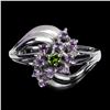 Image 1 : AMETHYST AND CHROME DIOPSIDE RING IN 14K WHITE PLATED GOLD OVER 925 STERLING SILVER - SIZE 8 -APPRAI