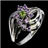 Image 2 : AMETHYST AND CHROME DIOPSIDE RING IN 14K WHITE PLATED GOLD OVER 925 STERLING SILVER - SIZE 8 -APPRAI