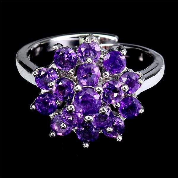 AMETHYST RING IN 14K WHITE PLATED GOLD OVER 925 STERLING SILVER - SIZE 7 -APPRAISED REPLACEMENT VALU