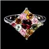 Image 1 : RHODOLITE GARNET AND TOURMALINE RING IN 14K WHITE PLATED GOLD OVER 925 STERLING SILVER - SIZE 8 -APP