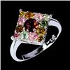 Image 2 : RHODOLITE GARNET AND TOURMALINE RING IN 14K WHITE PLATED GOLD OVER 925 STERLING SILVER - SIZE 8 -APP