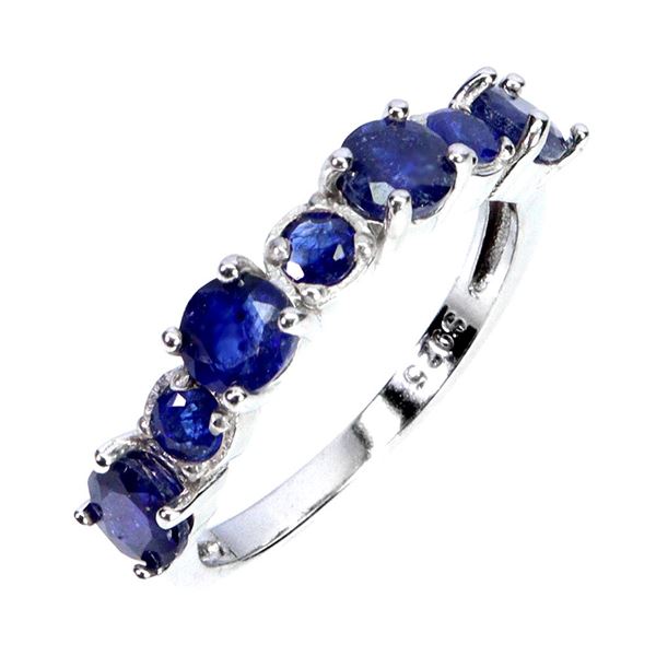 BLUE SAPPHIRE RING IN 14K WHITE PLATED GOLD OVER 925 STERLING SILVER - SIZE 9 -APPRAISED REPLACEMENT
