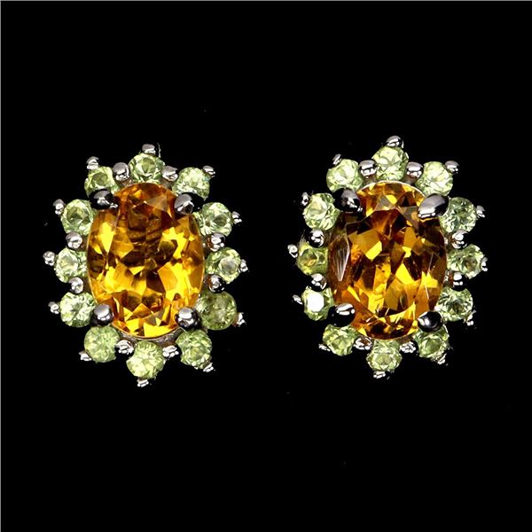 CITRINE AND PERIDOT EARRINGS IN 14K WHITE PLATED GOLD OVER 925 STERLING SILVER -APPRAISED REPLACEMEN