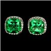 Image 1 : CUSHION CUT GREEN TOPAZ EARRINGS IN 14K WHITE PLATED GOLD OVER 925 STERLING SILVER - APPRAISED REPLA