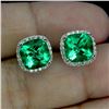 Image 2 : CUSHION CUT GREEN TOPAZ EARRINGS IN 14K WHITE PLATED GOLD OVER 925 STERLING SILVER - APPRAISED REPLA