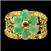 Image 1 : EMERALD, RUBY AND SAPPHIRE RING IN 14K YELLOW PLATED GOLD OVER 925 STERLING SILVER - SIZE 7 -APPRAIS