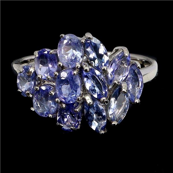 MARQUISE CUT TANZANITE RING IN 14K WHITE PLATED GOLD OVER 925 STERLING SILVER - SIZE 6.5 - APPRAISED
