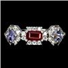 Image 1 : RUBY AND TANZANITE RING IN 14K WHITE PLATED GOLD OVER 925 STERLING SILVER - SIZE 8 -APPRAISED REPLAC