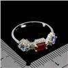 Image 3 : RUBY AND TANZANITE RING IN 14K WHITE PLATED GOLD OVER 925 STERLING SILVER - SIZE 8 -APPRAISED REPLAC