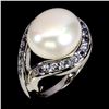 Image 2 : PEARL AND TANZANIRE RING IN 14K WHITE PLATED GOLD OVER 925 STERLING SILVER - SIZE 7 -APPRAISED REPLA