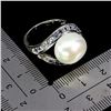 Image 3 : PEARL AND TANZANIRE RING IN 14K WHITE PLATED GOLD OVER 925 STERLING SILVER - SIZE 7 -APPRAISED REPLA