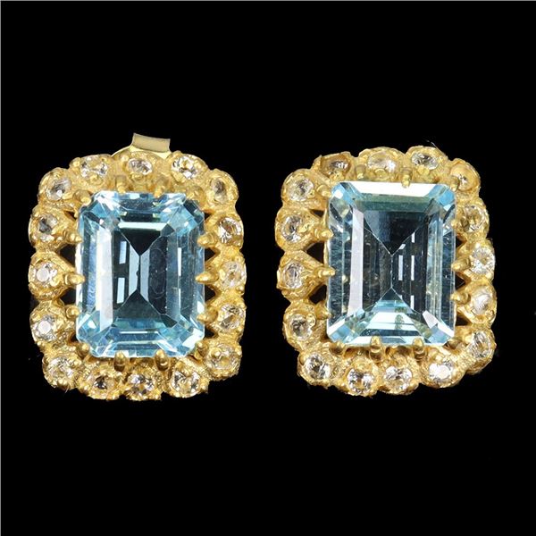 SKY BLUE TOPAZ EARRINGS IN 14K YELLOW PLATED GOLD OVER 925 STERLING SILVER -APPRAISED REPLACEMENT VA