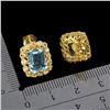 Image 3 : SKY BLUE TOPAZ EARRINGS IN 14K YELLOW PLATED GOLD OVER 925 STERLING SILVER -APPRAISED REPLACEMENT VA
