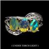 Image 1 : RICH COLOR PLAY OPAL RING IN 14K WHITE PLATED GOLD OVER 925 STERLING SILVER - SIZE 8 -APPRAISED REPL