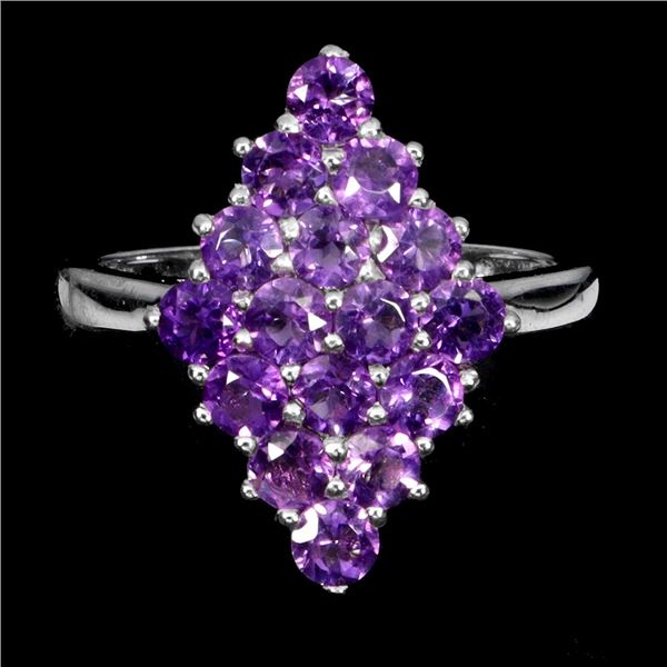 AMETHYST RING IN 14K WHITE PLATED GOLD OVER 925 STERLING SILVER - SIZE 7 -APPRAISED REPLACEMENT VALU
