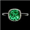 Image 1 : CUSHION CUT GREEN TOPAZ RING IN 14K WHITE PLATED GOLD OVER 925 STERLING SILVER - SIZE 7 -APPRAISED R