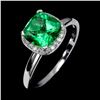 Image 2 : CUSHION CUT GREEN TOPAZ RING IN 14K WHITE PLATED GOLD OVER 925 STERLING SILVER - SIZE 7 -APPRAISED R